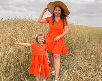 Mother daughter matching dress, dress for mother and daughter, matching outfit, summer, autumn dress, orange dress, oversize dress, easy fit