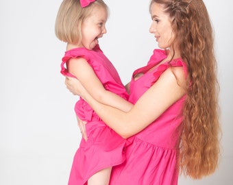 Mommy and me dress, matching dress, mommy and me outfit, summer dress, pink dress, cotton dress, long dress, mother daughter matching dress