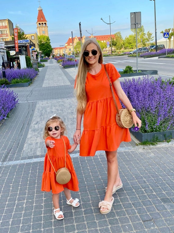 Mother and Daughter Matching Dress, Matching Dress, Matching Family  Outfits, Easter Dress, Baby Easter Dress, Orange Dress, Cotton Dress 