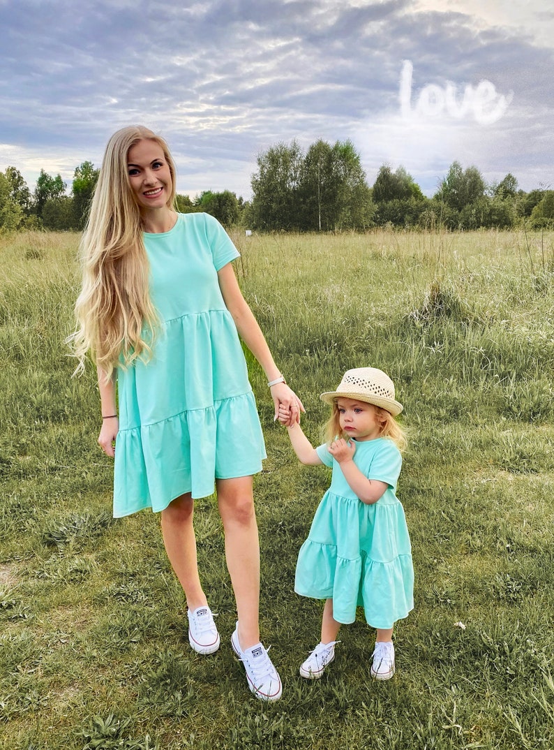 Mommy and Me Dress Mother Daughter Matching Dress Solid Etsy