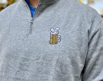 Maglione con ricamo orecchie da topo da birra, maglione con cerniera, felpa Epcot, maglione da birra, regalo per papà Disney, maglione ricamato, maglietta Epcot