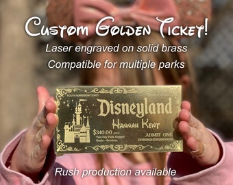 Personalized Disneyland Ticket, Gold Custom Reveal Ticket, Disney world surprise ticket, Universal theme park ticket, Disney cruise, Paris