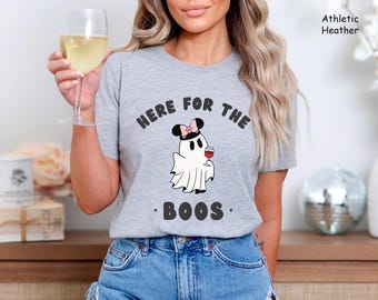 Here For The Boos, Cute Ghost Shirt, Epcot Shirt, Summerween Ghost Wine Shirt, Girls Trip Matching Shirts Fall Wine Tasting Mouse Ghost tee
