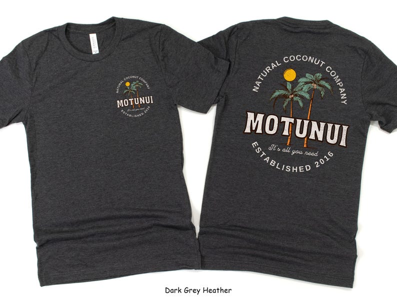 Moana Motunui Coconut Co Shirt Island Girl Coconut Shirt for Disney Vacation Tropical Cruise Shirts for Dad Front and Back Print Dark Grey Heather