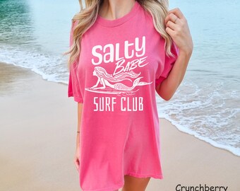 Salty Babe Surf Club T-Shirt, Comfort Colors Beach Shirt, Gift for Ocean Lover, Summer Shirt Mermaid Core Bachelorette Gift