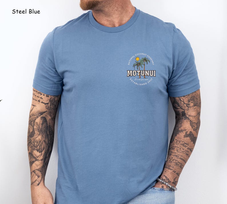 Moana Motunui Coconut Co Shirt Island Girl Coconut Shirt for Disney Vacation Tropical Cruise Shirts for Dad Front and Back Print Steel Blue