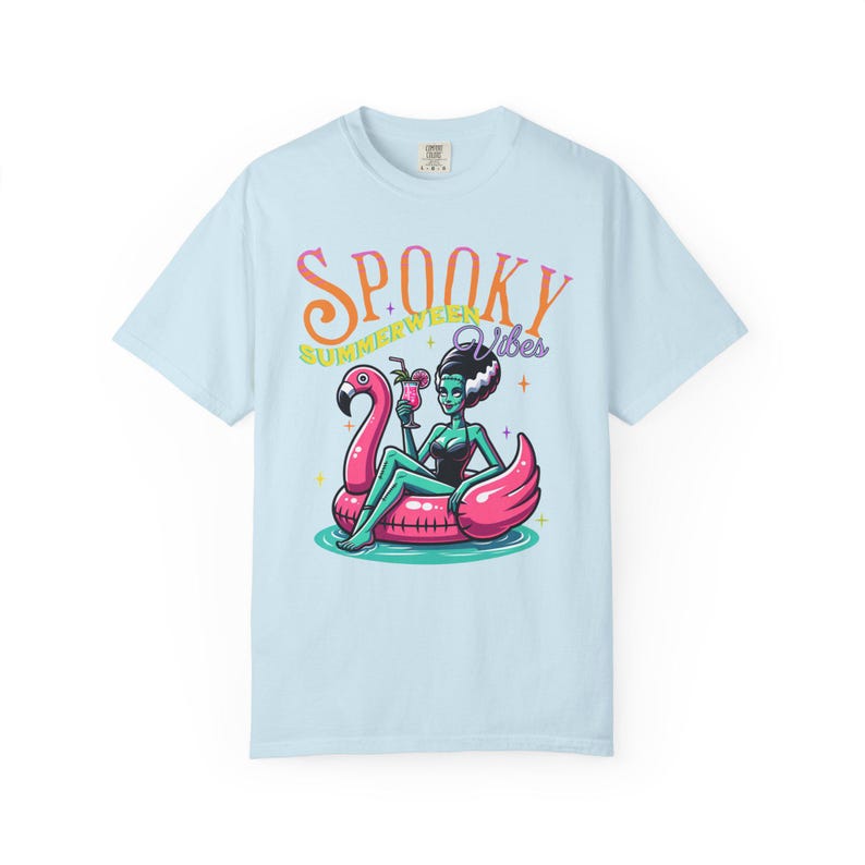 Spooky SummerWeen Vibes T-Shirt, Comfort Colors Summer Halloween Shirt, Funny Monster Shirt, Spooky Season, Cute Halloween Tee,Spooky Summer Chambray