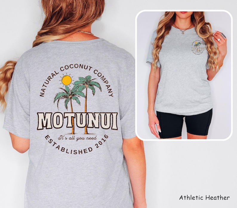 Moana Motunui Coconut Co Shirt Island Girl Coconut Shirt for Disney Vacation Tropical Cruise Shirts for Dad Front and Back Print Athletic Heather