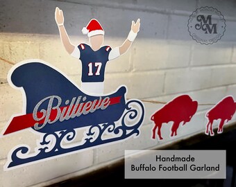 Guirnalda navideña de búfalo, decoración de fútbol americano de búfalo, decoración navideña de Billieve, adorno de MVP 17