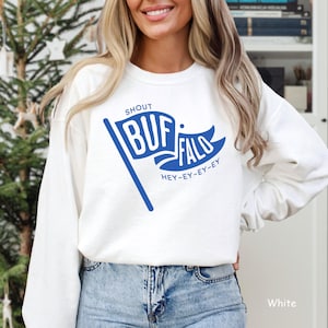 Buffalo Pennat Flag Sweater Buffalo Mascot Sweater Buffalo Football Crewneck Let&#39;s Go Buffalo Hey Ey Ey Ey Shout Sweater 716 sweater