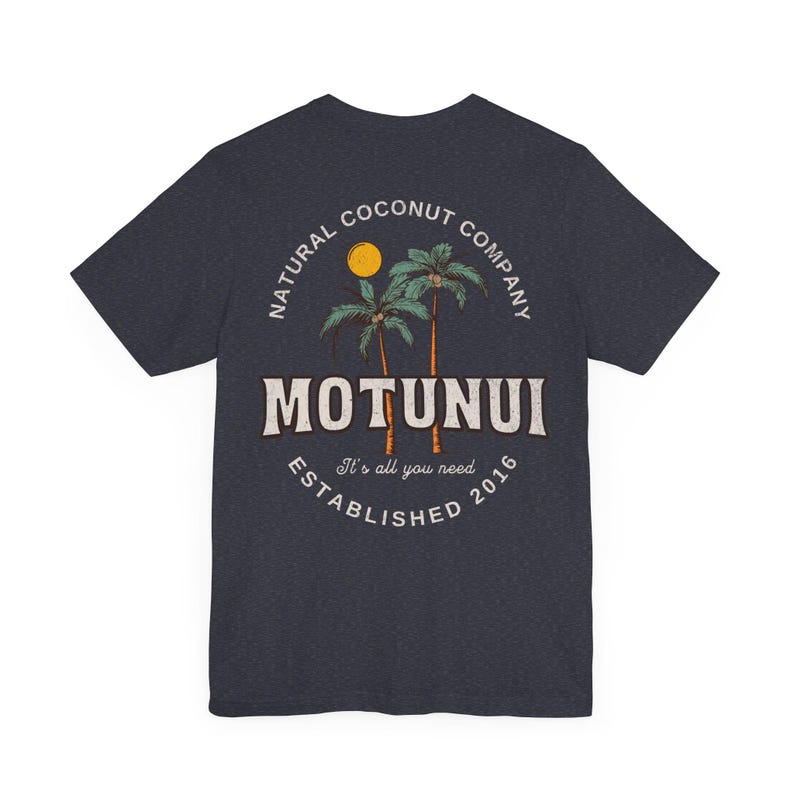 Moana Motunui Coconut Co Shirt Island Girl Coconut Shirt for Disney Vacation Tropical Cruise Shirts for Dad Front and Back Print Heather Navy