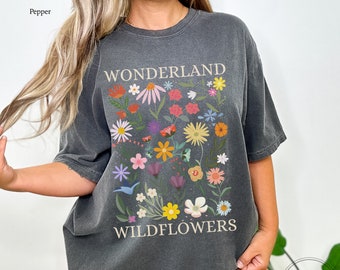 Alice In Wonderland Shirt Comfort Colors Floral Shirt Pressed Flower Shirt Wonderland Wild Flowers Disney inspired Cottagecore Shirt