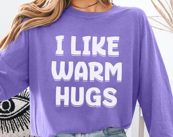 Chemise à manches longues J'aime les câlins chauds, couleurs confortables, chemise La Reine des neiges, chemise de Noël Disney subtile