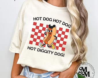 Maglietta Hot Dog Maglietta da baseball Disney Maglietta da stadio Maglietta Hot Diggity Dog Comfort Colors Maglietta da baseball per mamma Maglietta da vacanza in famiglia abbinata al giorno della partita
