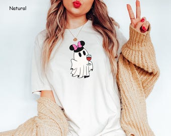 Drinking Ghost Shirt, Cute Halloween T-shirt, Women's Epcot Halloween Shirt, Here For The Boos, Matching Shirts, Wine Lover Shirt