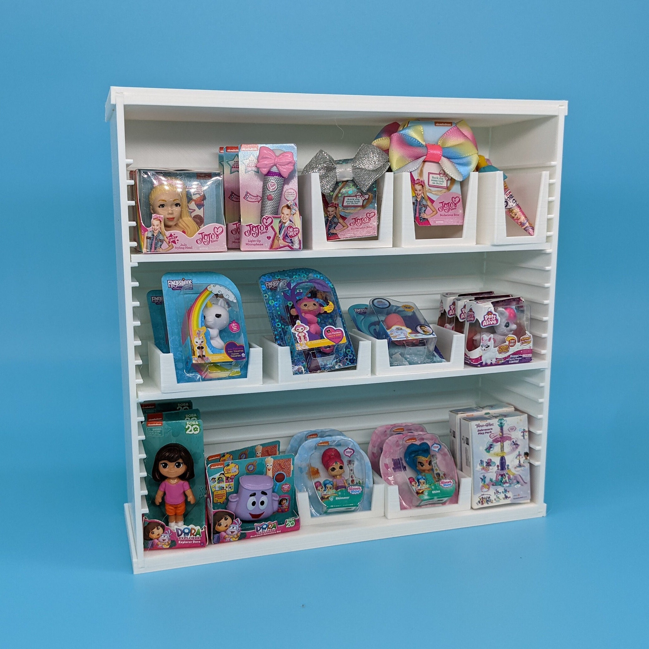Here are some shelves I made for my niece's Mini Brands collection