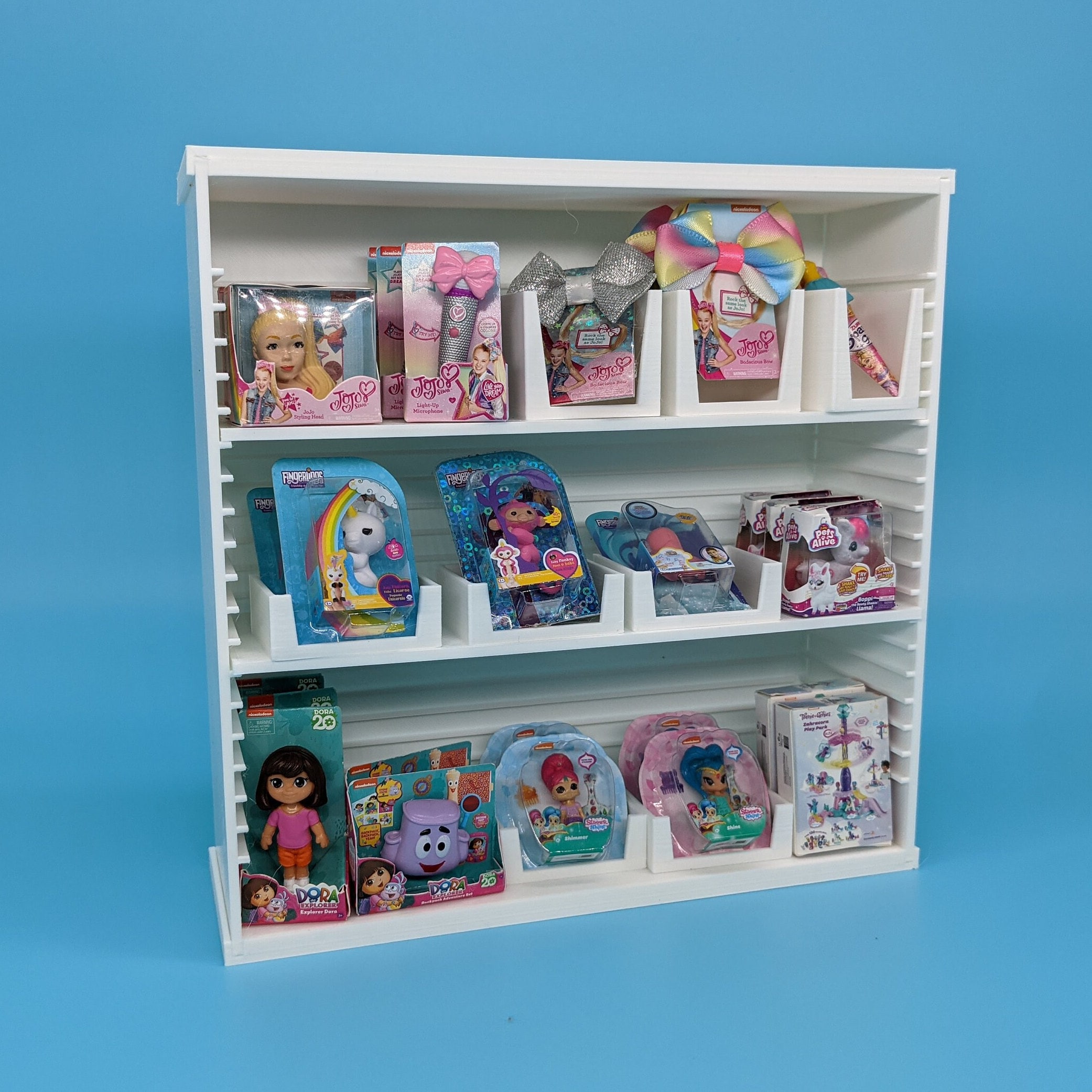 Here are some shelves I made for my niece's Mini Brands collection