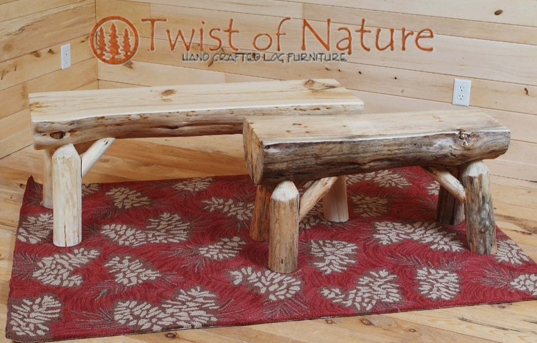 Rustic Log Bench Dim Half Log Bench Rustic Wood Furniture Extra Seating Handcrafted Solid ...