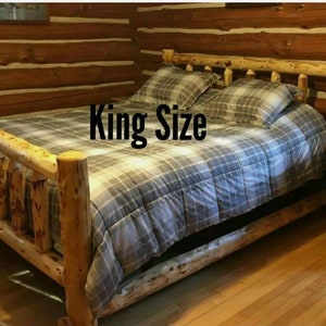 Log cabin Log Bed ready to assemble!Beautiful and Sturdy! Half Log Side Rails with Log Supports! Rustic with a Clear Lacquer Finish