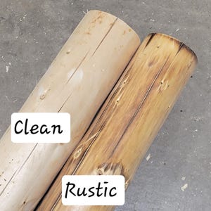 May include: Two wooden logs, one with a clean, natural finish and the other with a rustic, weathered finish. The logs are labeled "Clean" and "Rustic".