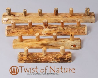 Rustic Half Log Coat Rack: Natural Wood Wall Decor
