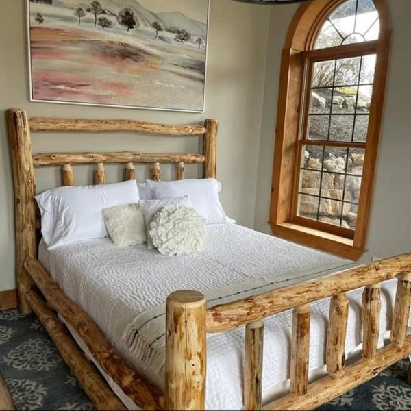 Rustic Log Bed Frame: Double rail Super Sturdy Ready to Assemble