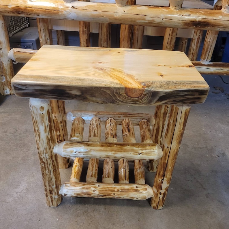 Custom Log Slab End Table: Rustic Farmhouse Decor With Shelves - Etsy