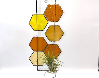 Stained Glass Honeycomb Suncatcher Air Plant Holder