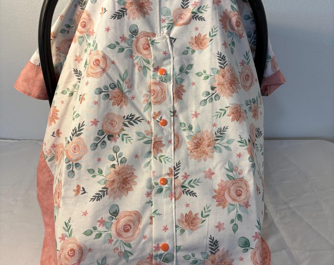 Infant Car SeatCanopy/ Baby Seat Cover, Peek-a-boo opening, Reversible, Multi-Functional, Snap Handles