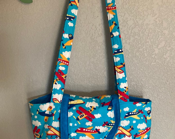 Custom Made Airplane Diaper/ Tote Bag. 6 interior pockets to hold essentials.  As shown or choose your own color/theme.