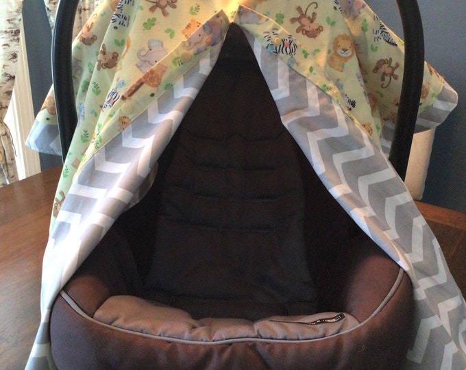 Infant Car SeatCanopy/ Baby Seat Cover, Peek-a-boo opening, Reversible, Multi-Functional, Snap Handles