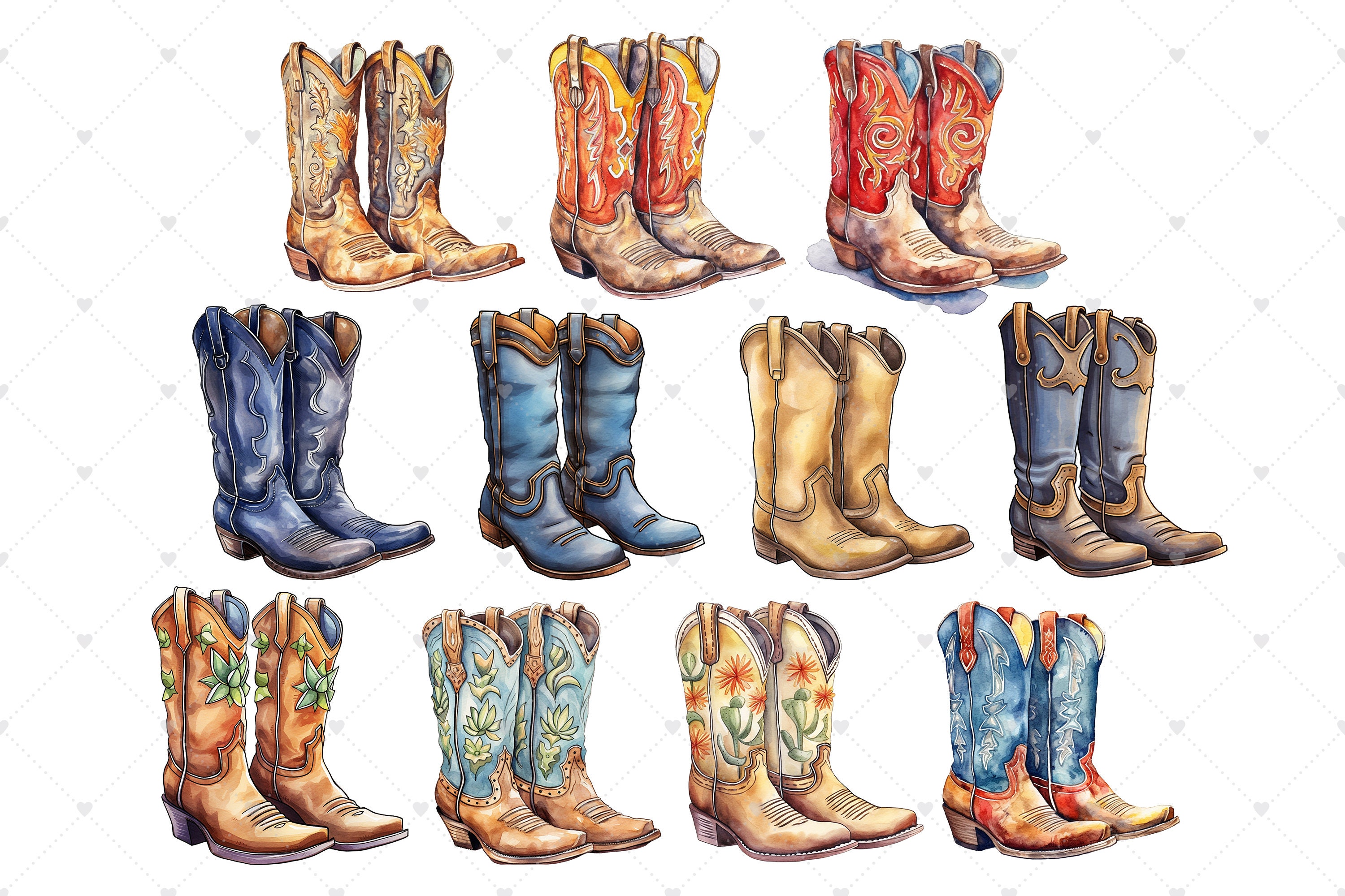 Cowboy Boots Clipart. Western PNG Clipart. Watercolor Clip Art Bundle ...