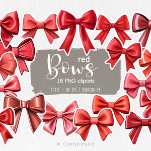 Pacchetto clipart fiocco rosso. Archi di Natale. Clipart PNG digitale. Set natalizio / Compleanno / Festa della mamma / Collezione di sublimazione di clipart di cartoni animati