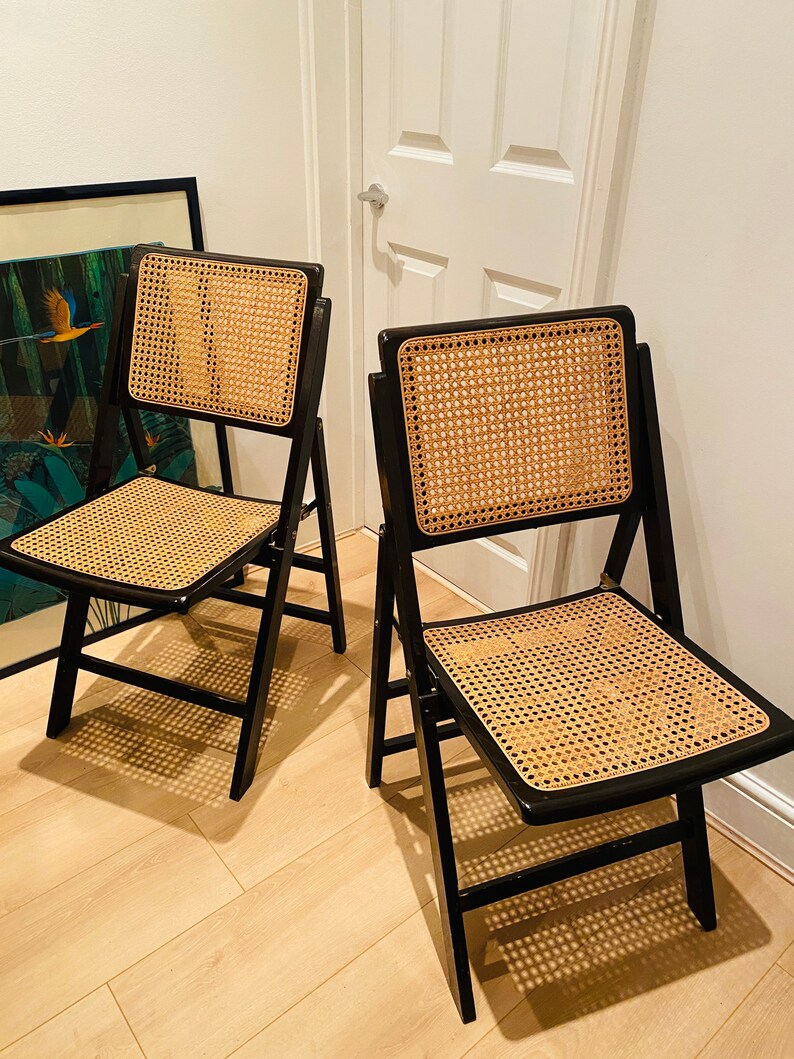 Set of 2 Rattan / Cane Folding Chairs Vintage 1960s Etsy