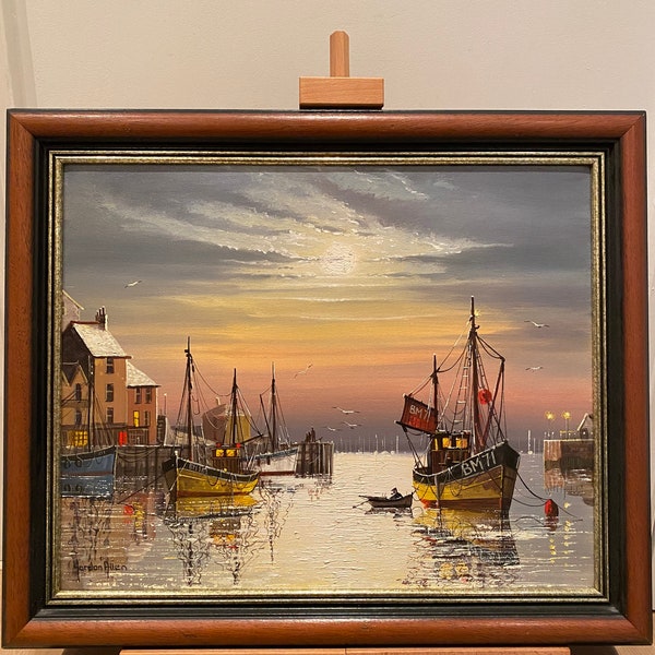 Original Vintage oil painting Brixham Habour by Gordon Allen (Devon Artist)