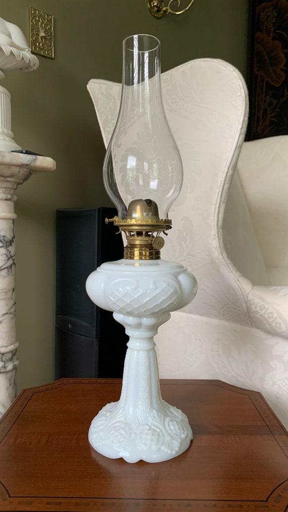 Antique Kerosene Oil Lamp Milk Glass Prince Edward Stand Etsy