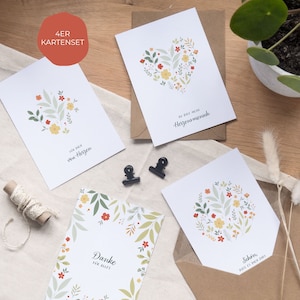 Grußkarten Set A6 für Freunde und Familie | Karten Set für jeden Anlass | Karten mit Blumenmotiv | für jeden Anlass | Blumen & Sprüche