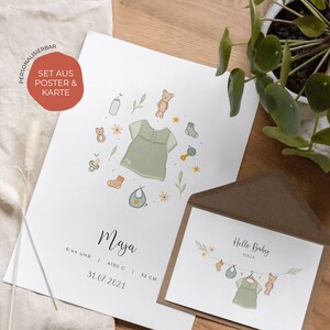 Cadeau personnalisable pour la naissance | Affiche de naissance et carte pour le | de naissance Fille de naissance, garçon | | personnalisable couleurs neutres