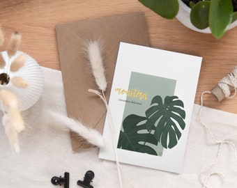 Grußkarte für Pflanzenliebhaber | Karte A6 "MONSTERA" mit goldener Heißfolienprägung | Pflanzenmotiv | Pflanzenliebe | Karte für Plant-Moms