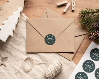 Christmas stickers in dark green | Stickers for Christmas gifts and letters | Christmas, winter, family | round X-Mas stickers