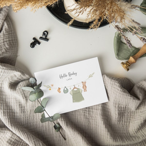 Personalisierbare Karte zur Geburt / Karte A6 "Hello Baby" | Baby, Grußkarte zur Geburt, Babykarte, Mädchen, Junge | personalisierbar