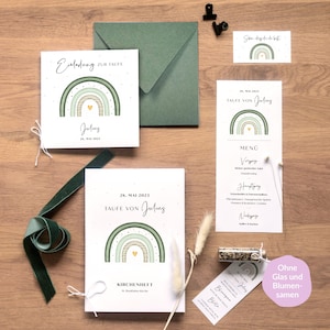 Juego de invitaciones para bautizo | Bautismo | Juego de papelería arcoiris | Invitación, folleto de la iglesia, tarjeta de menú, regalo para invitados | Invitaciones de bautizo | individualmente