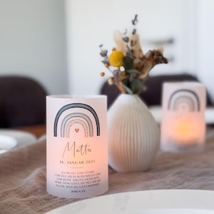 Juego de 3 faroles de bautismo personalizados, arcoíris de bautismo, decoración de bautizo, vela de té, farol individual como decoración de bautizo, arcoíris de bautismo sagrado
