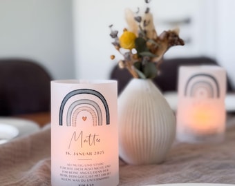 Set di 3 lanterne personalizzate per battesimo, arcobaleno per battesimo, candela decorativa per battesimo, lanterna decorativa per battesimo individuale, santo battesimo arcobaleno