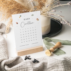 Baby Countdown Card | Pregnancy Calendar with Wooden Card Stand | DIN A6 | incl. Pregnancy Memory Box