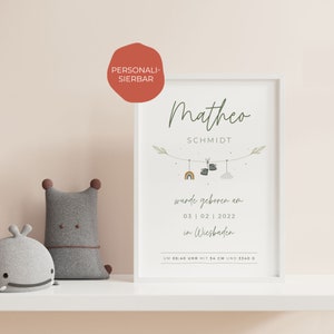 Póster individual DIN A4 para habitación infantil/póster de nacimiento A4 con fechas de nacimiento | Regalo de nacimiento | niña, niño | personalizable