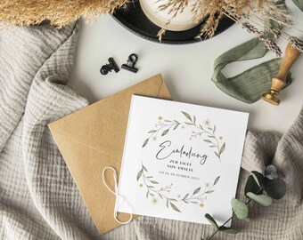 Baptism invitation card | Baptism stationery | Baptism stationery | Personalized baptism invitation set | Baptism | Flower wreath