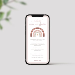 personalisierte Taufeinladung digital | digitale Taufeinladung, Regenbogen | digitale Einladung zur Taufe | Regenbogen | Handy Bild 2