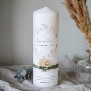Vela de casamento individual com gipsófila | casamento na igreja | Flores para velas de casamento | Vela de casamento com flor seca | fita de chiffon