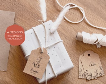 Gift tag set made of kraft paper in 4 motifs | 40 kraft paper tags | 10 pendants/motif